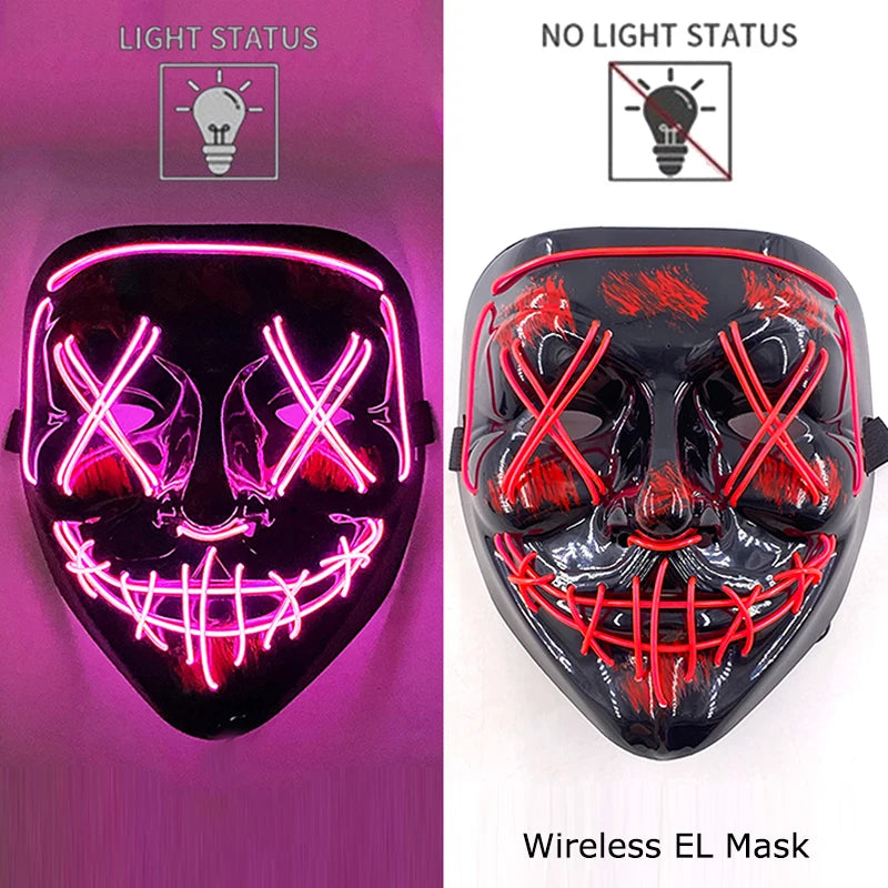 Wireless Neon LED Purge Mask: Halloween Glow Cosplay Mask