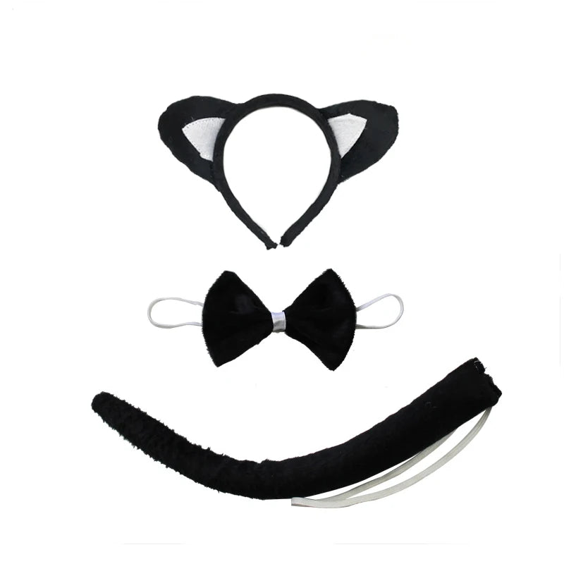 Children Party Props Girl Black Cat Ear Headband Tutu Skirt Tail Gloves Set