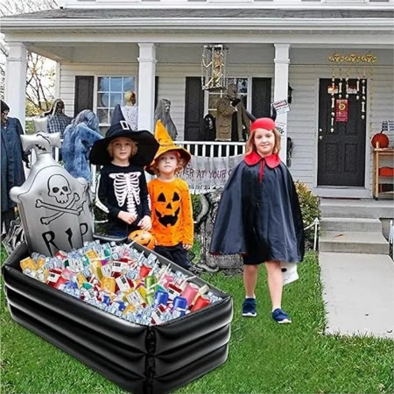 Inflatable Coffin Tombstone Ice Bucket: Skeleton Halloween Beverage Cooler