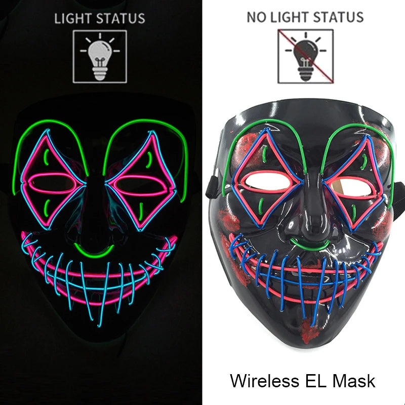 Wireless Neon LED Purge Mask: Halloween Glow Cosplay Mask