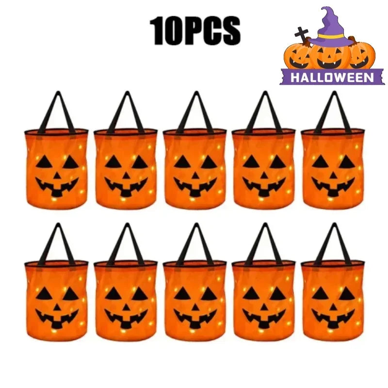LED Light-Up Pumpkin Trick-or-Treat Bucket: Collapsible Candy Bag