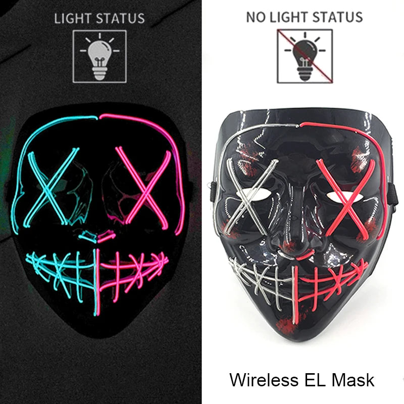 Wireless Neon LED Purge Mask: Halloween Glow Cosplay Mask