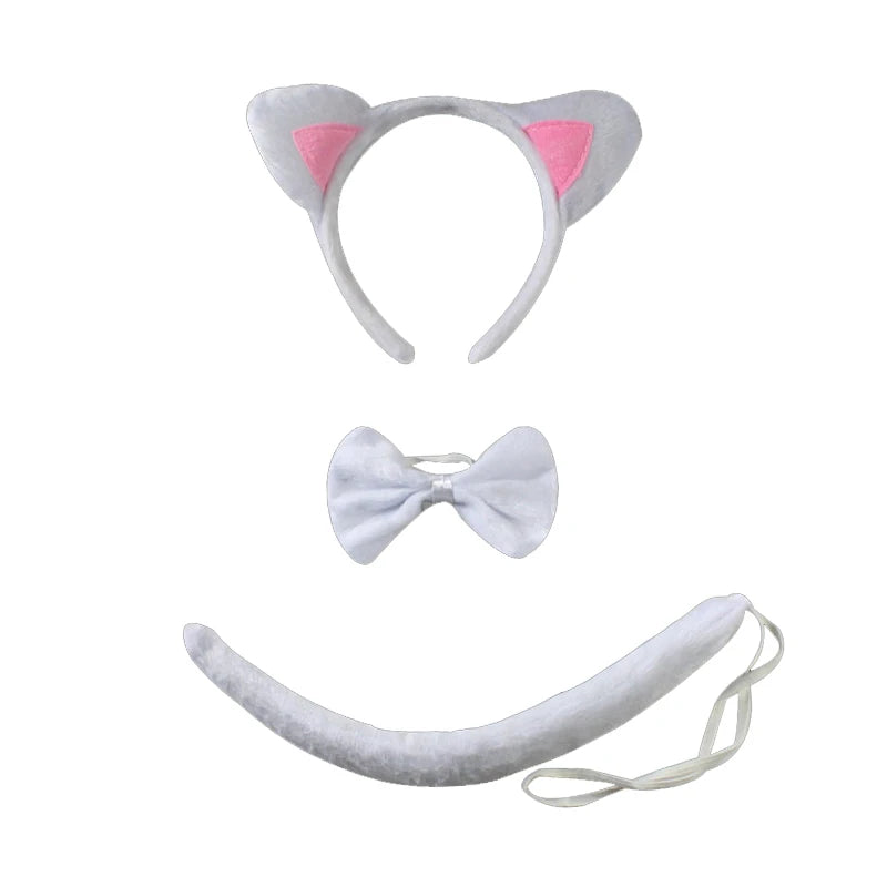 Children Party Props Girl Black Cat Ear Headband Tutu Skirt Tail Gloves Set