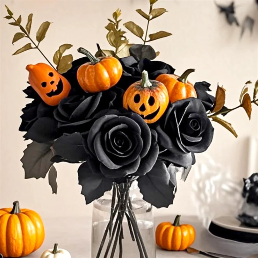 Black Artificial Rose Bouquet: Gothic Halloween Horror Decor