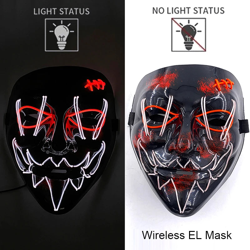 Wireless Neon LED Purge Mask: Halloween Glow Cosplay Mask