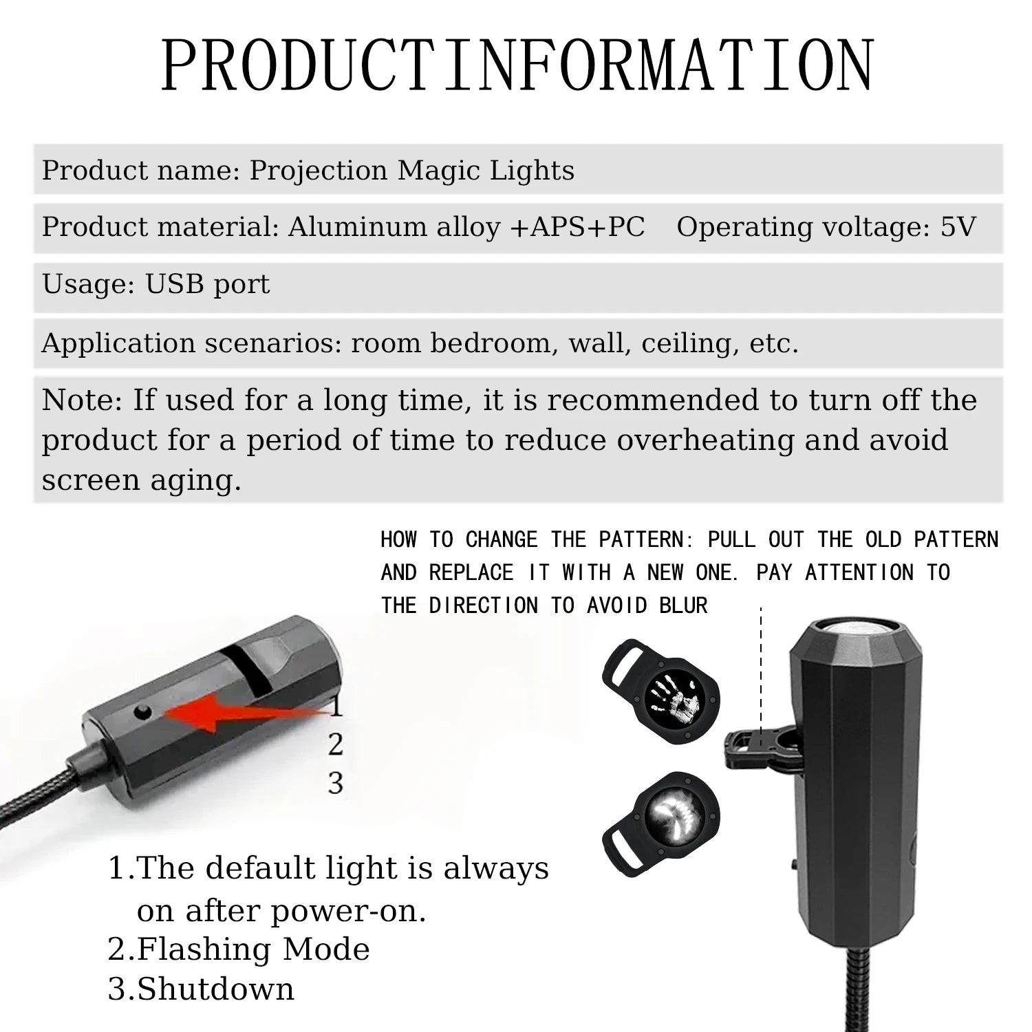 Skull Projection LED Night Light: 1+3 Switchable Patterns