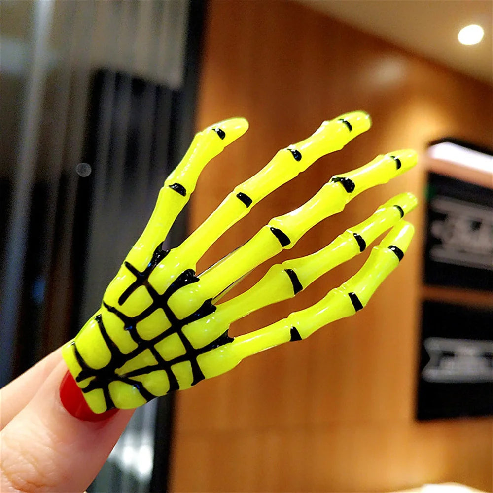 Creative Skeleton Hand Hair Clip for Women Girl Gothic Style Colorful Hairpin Halloween Makeup Party Headwear Hair Accessories