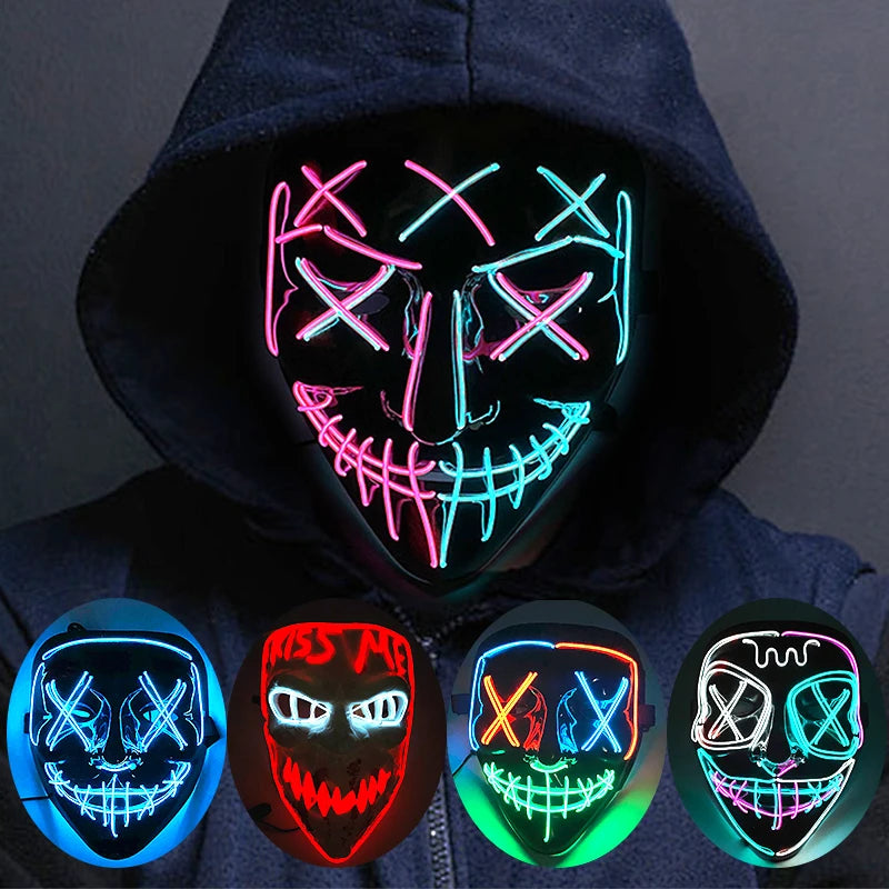 Wireless Neon LED Purge Mask: Halloween Glow Cosplay Mask
