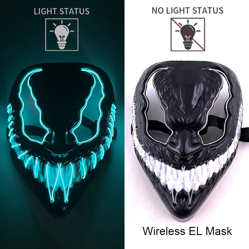 Wireless Neon LED Purge Mask: Halloween Glow Cosplay Mask