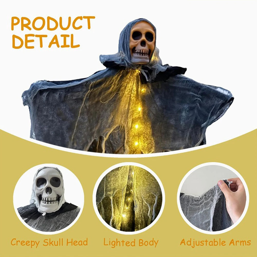 Glowing Skull Gauze Hanging Ghost: Halloween Horror Prop