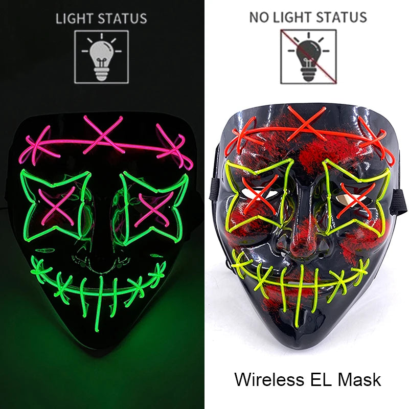 Wireless Neon LED Purge Mask: Halloween Glow Cosplay Mask