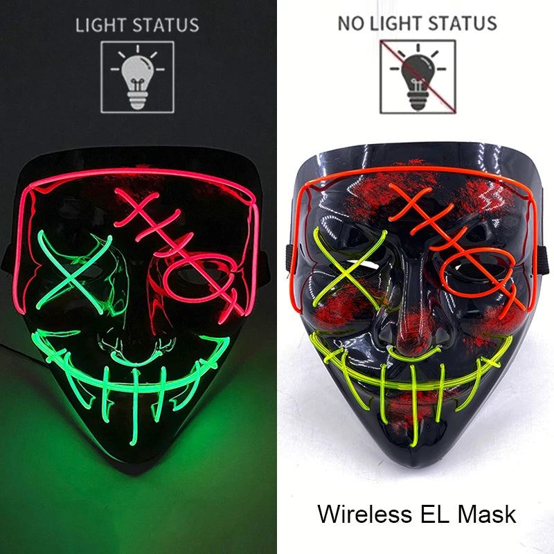 Wireless Neon LED Purge Mask: Halloween Glow Cosplay Mask