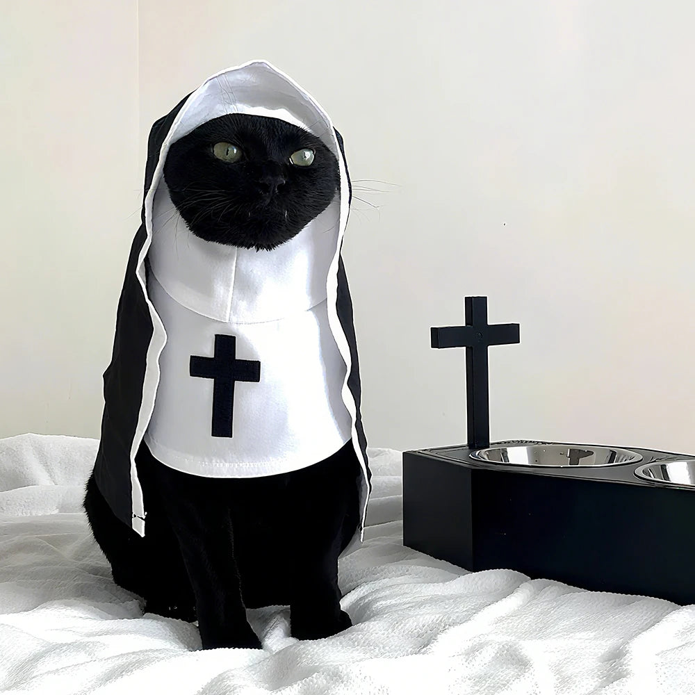 Jesus Nun Cat Cosplay Costume: Halloween Pet Dress-Up