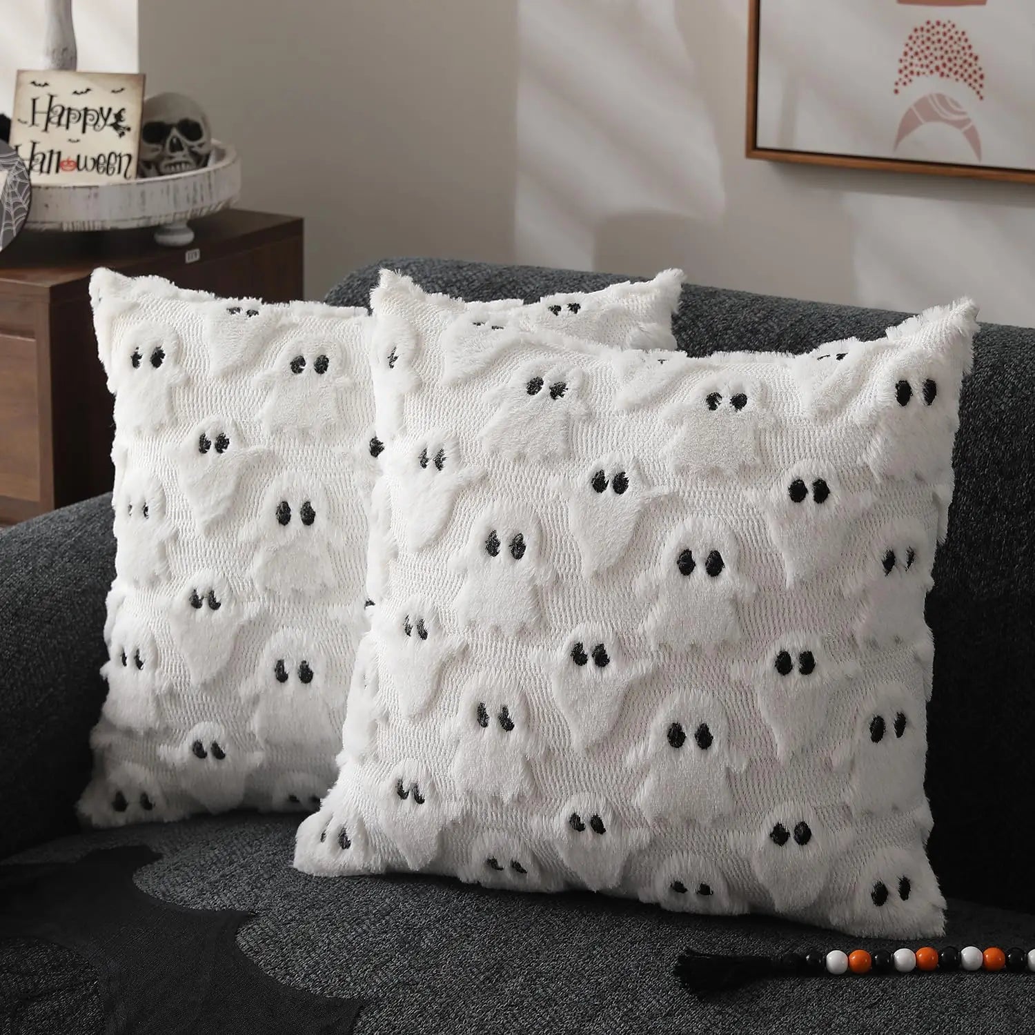 18x18 Halloween Pumpkin Pillow Cover: Plush Faux Wool Decor