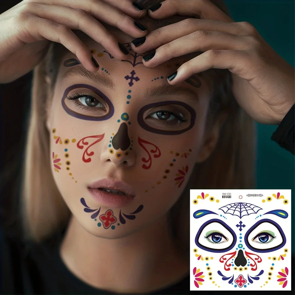 La Catrina Skull Face Tattoos: Waterproof Halloween Temporary Stickers