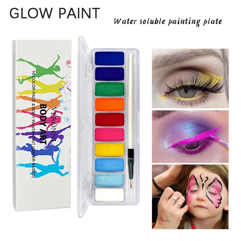 10-Color UV Neon Glow Face & Body Paint: Fluorescent Halloween Art Kit