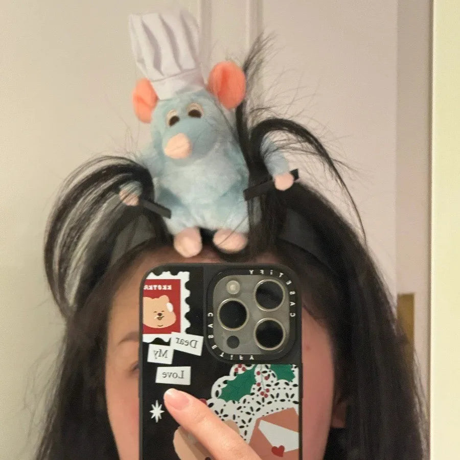 Ratatouille Mouse Head Hair Band Capybara Funny Plush Hair Hoop Headband Makeup Headdress Hairpin
