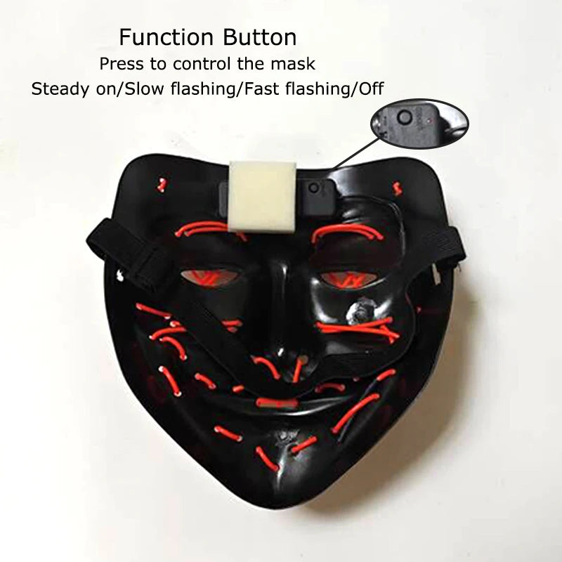 Wireless Neon LED Purge Mask: Halloween Glow Cosplay Mask