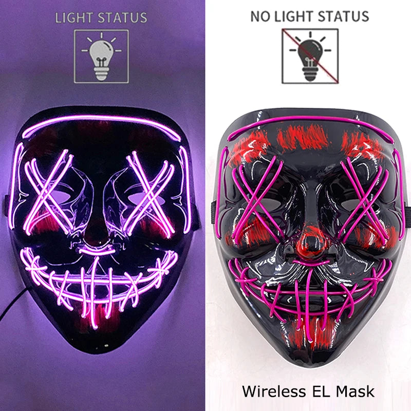 Wireless Neon LED Purge Mask: Halloween Glow Cosplay Mask