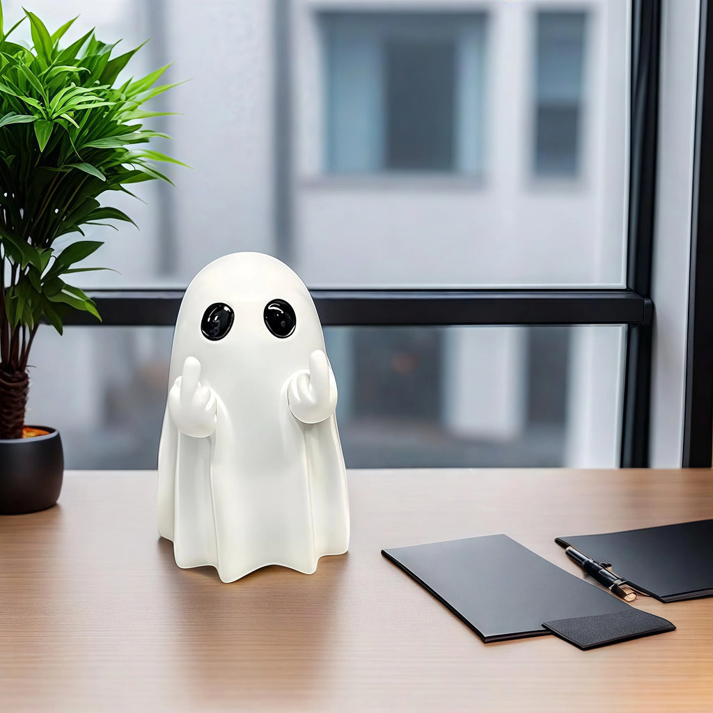 Cute Middle Finger Ghost Statue: Spooky Halloween Shelf Figurine