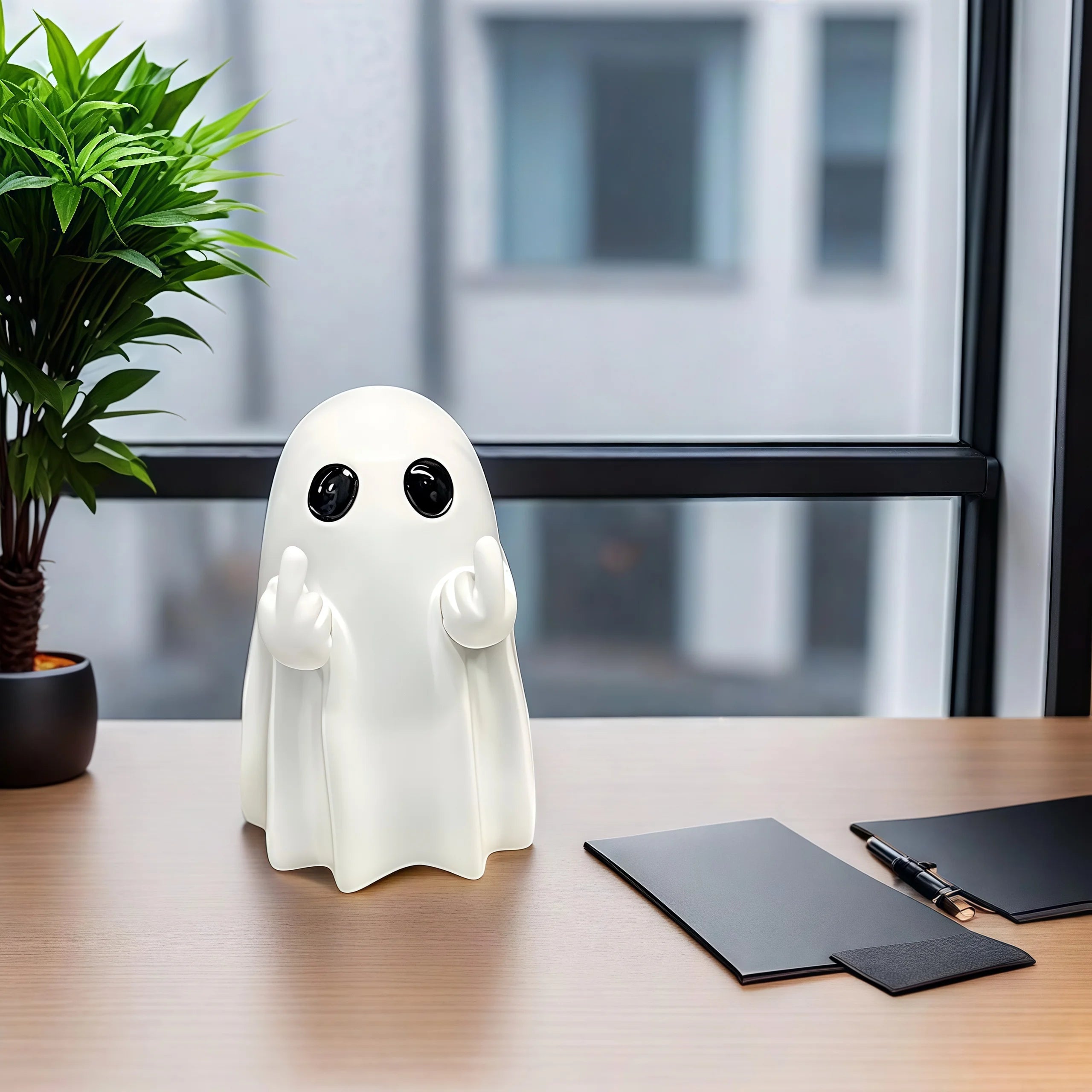 Cute Middle Finger Ghost Statue: Spooky Halloween Shelf Figurine