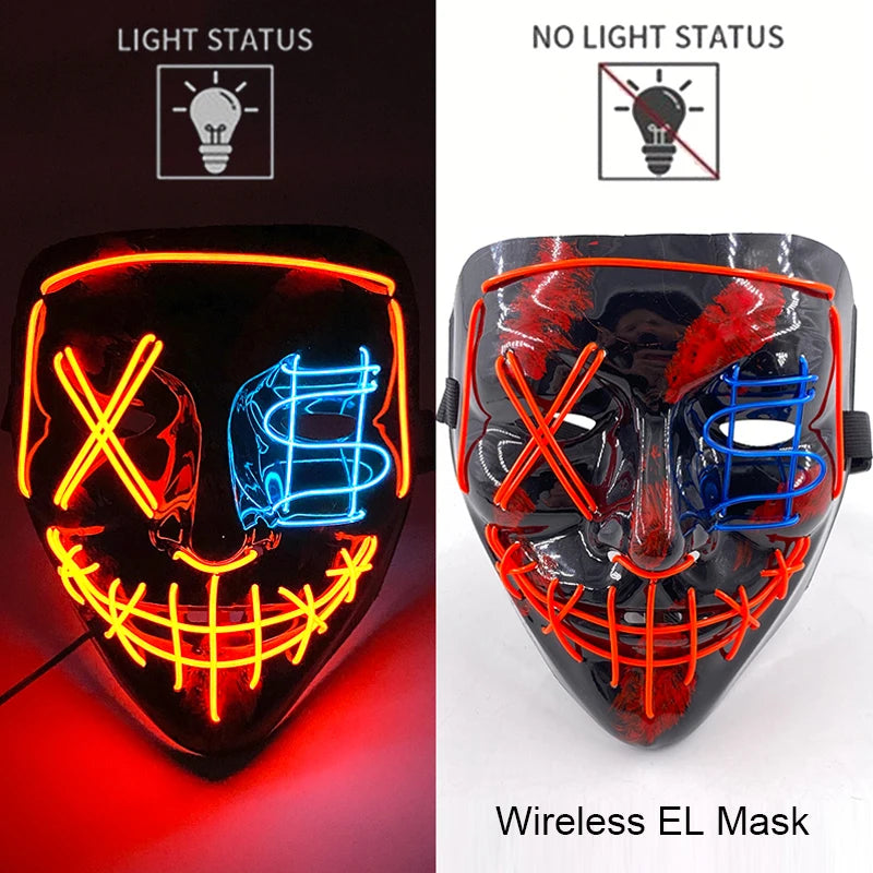 Wireless Neon LED Purge Mask: Halloween Glow Cosplay Mask