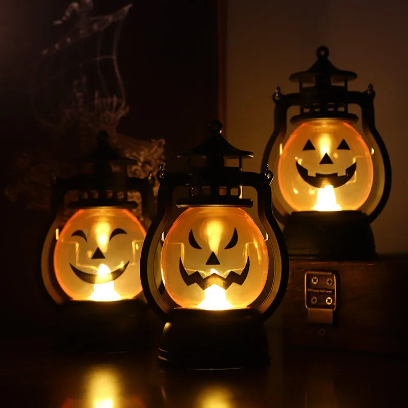 LED Pumpkin Kerosene Lantern: Halloween Table & Yard Decor
