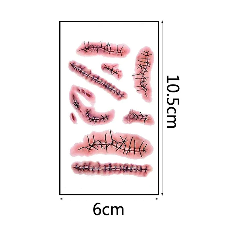 Zombie Scars Tattoos With Fake Bloody Makeup Halloween Decoration Wound Scary Blood Injury Tattoo Stickers