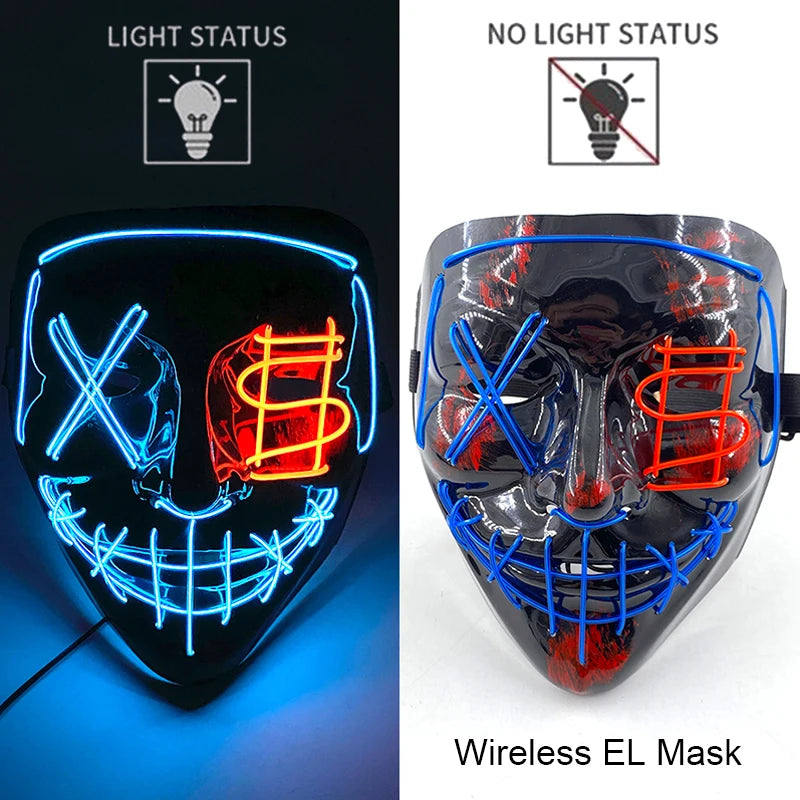 Wireless Neon LED Purge Mask: Halloween Glow Cosplay Mask