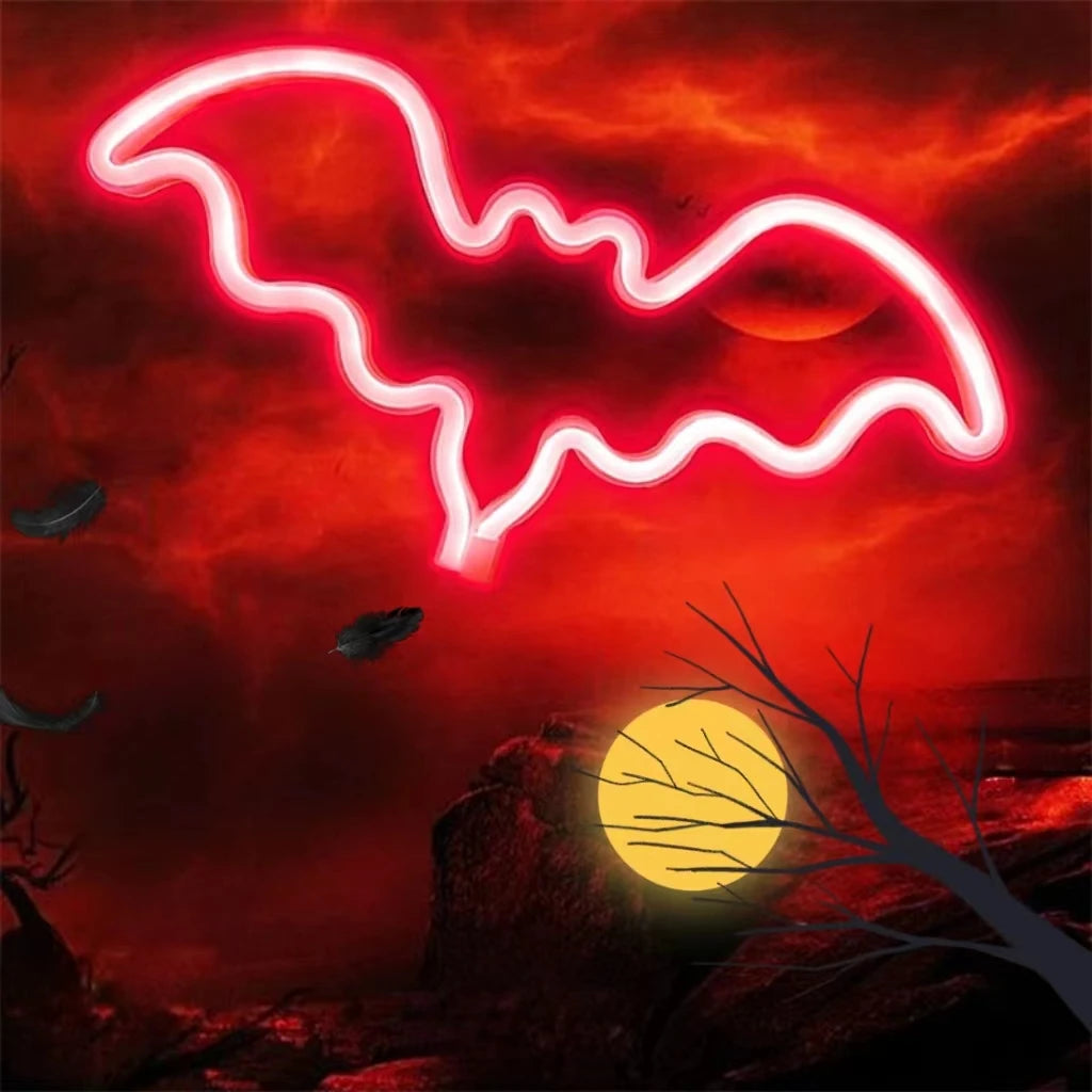 LED Neon Bat Spirit Wall Decor: USB/Battery Halloween Glow