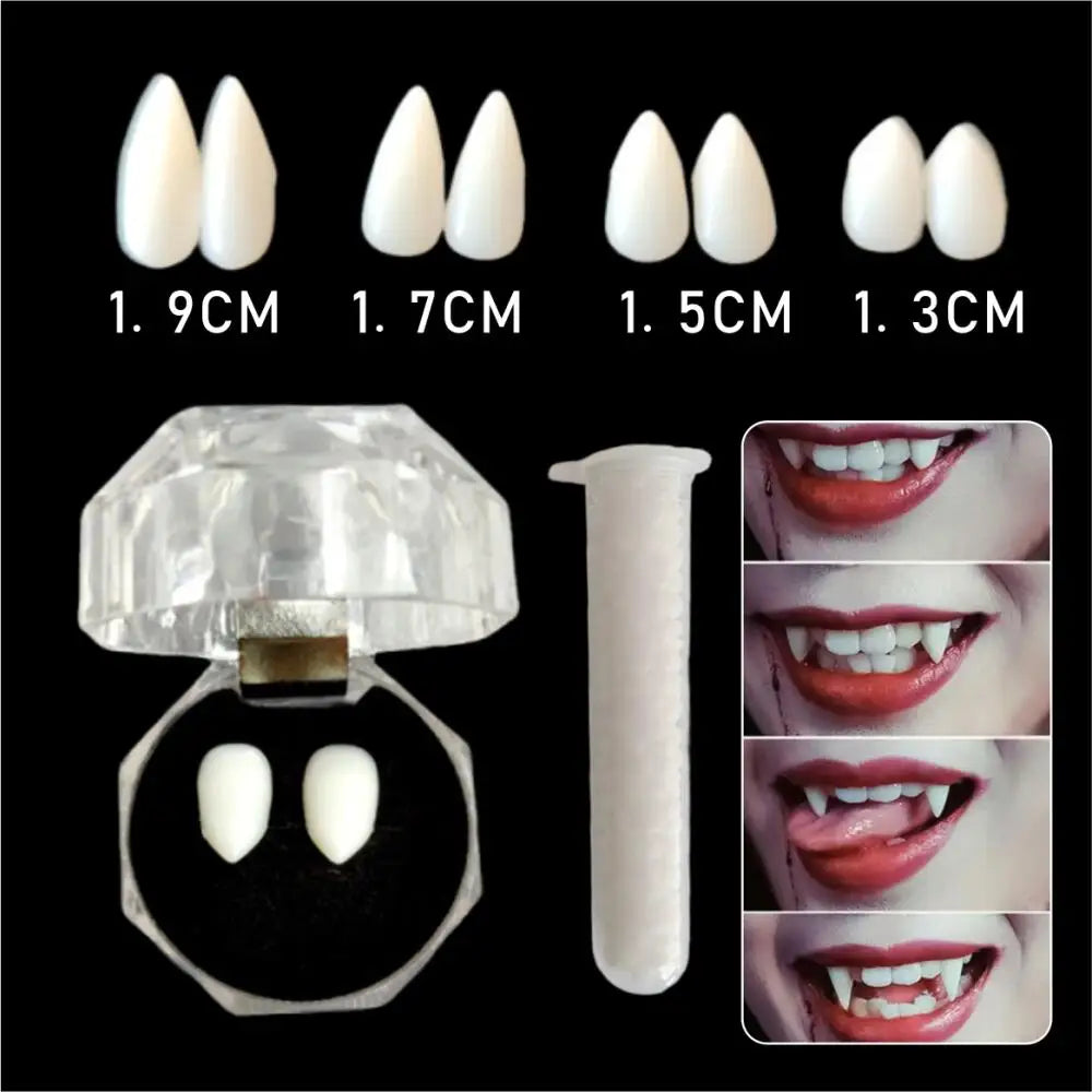 Vampire Fangs Fake Teeth: 1/4 Pairs Resin Cosplay Props with Glue