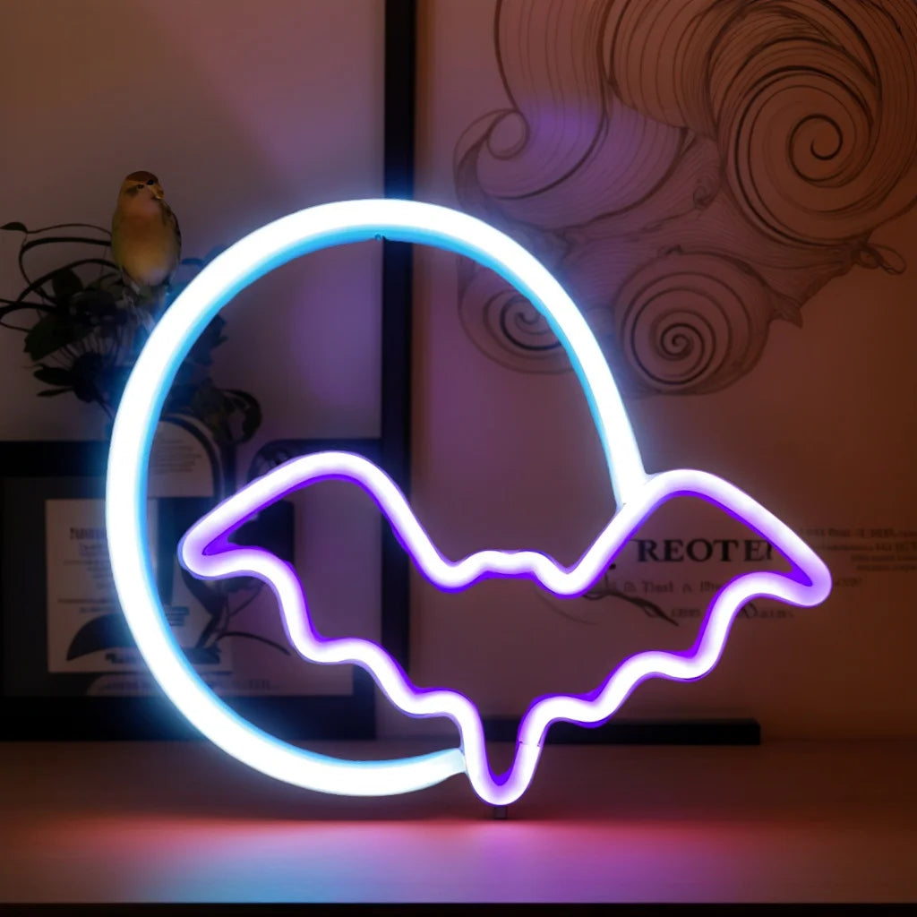 LED Neon Bat Spirit Wall Decor: USB/Battery Halloween Glow
