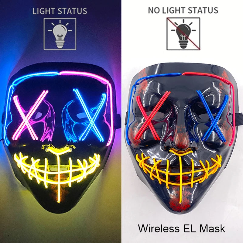 Wireless Neon LED Purge Mask: Halloween Glow Cosplay Mask