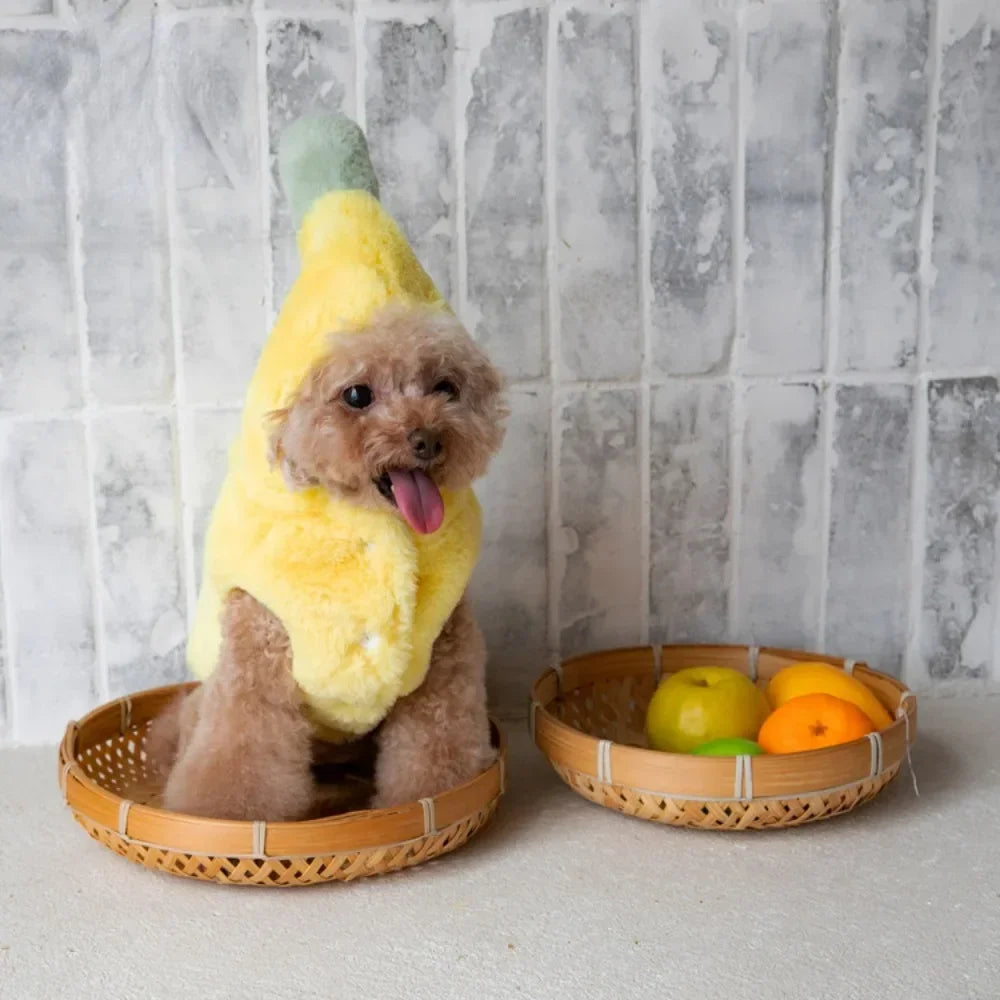 Plush Banana Pet Costume: Warm Halloween Dress for Dogs & Cats