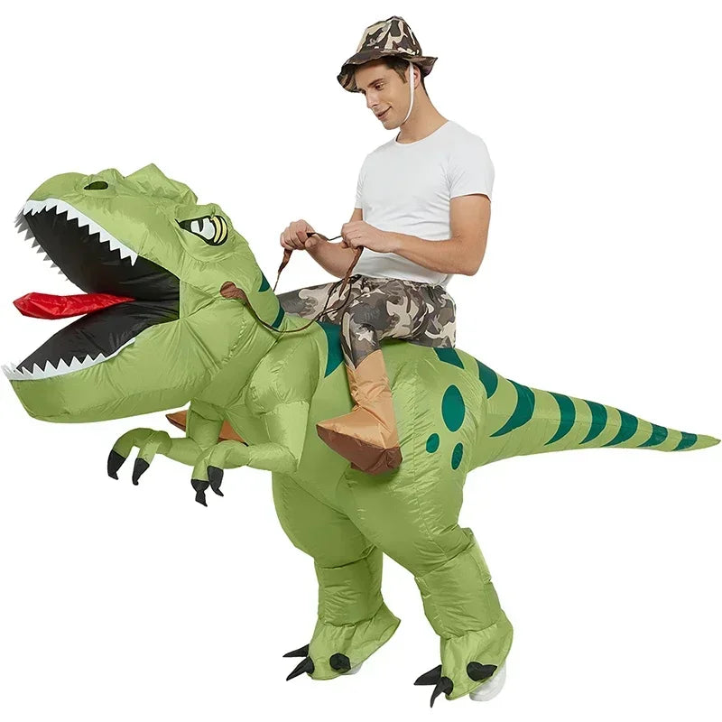 Inflatable Riding Green Dinosaur Costume: Funny Kids & Adult Halloween Cosplay