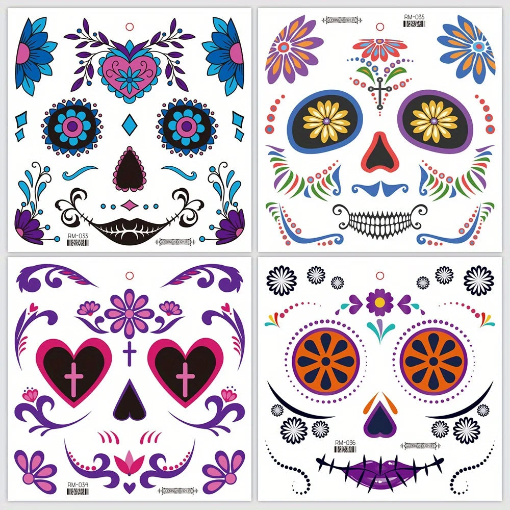 La Catrina Skull Face Tattoos: Waterproof Halloween Temporary Stickers