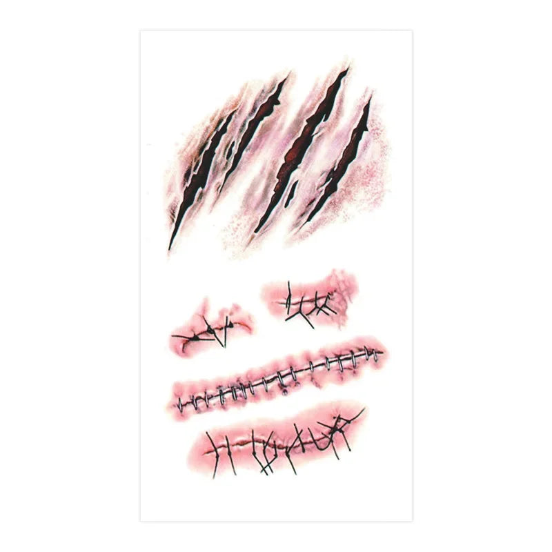 Zombie Scars Tattoos With Fake Bloody Makeup Halloween Decoration Wound Scary Blood Injury Tattoo Stickers
