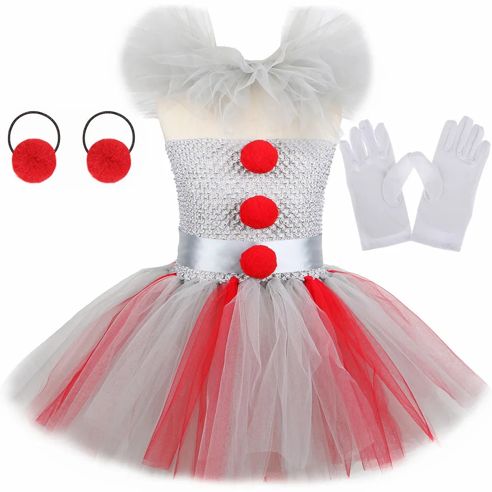 Gray Joker Costume Tutu Dress Creepy Clown