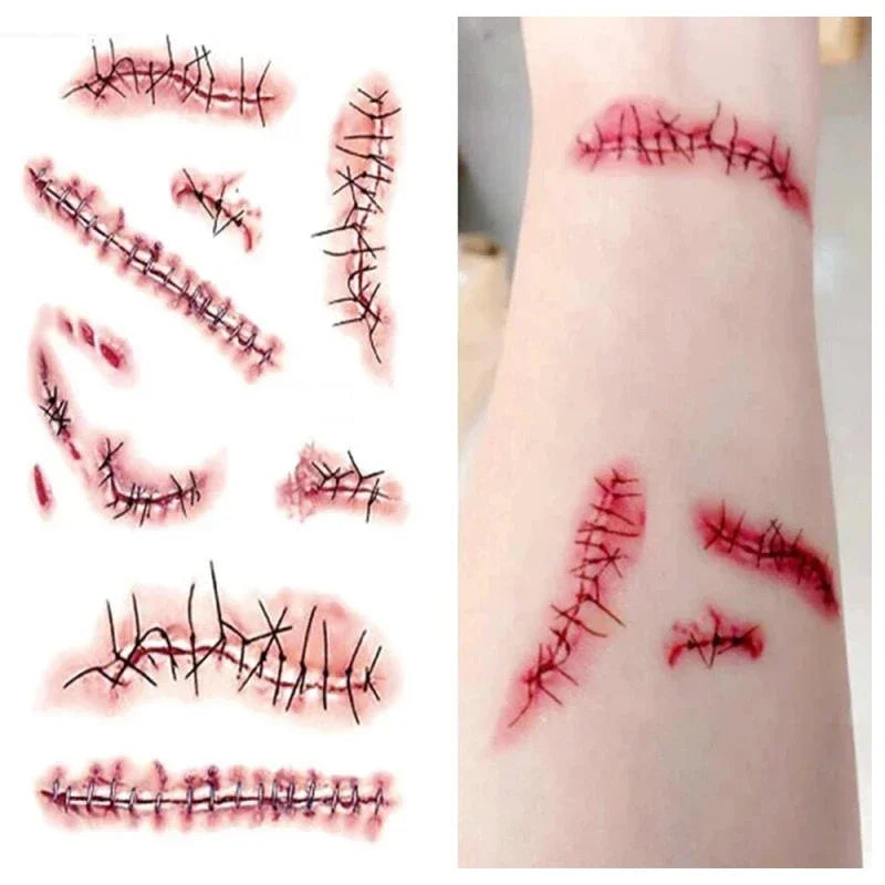 Zombie Scars Tattoos With Fake Bloody Makeup Halloween Decoration Wound Scary Blood Injury Tattoo Stickers