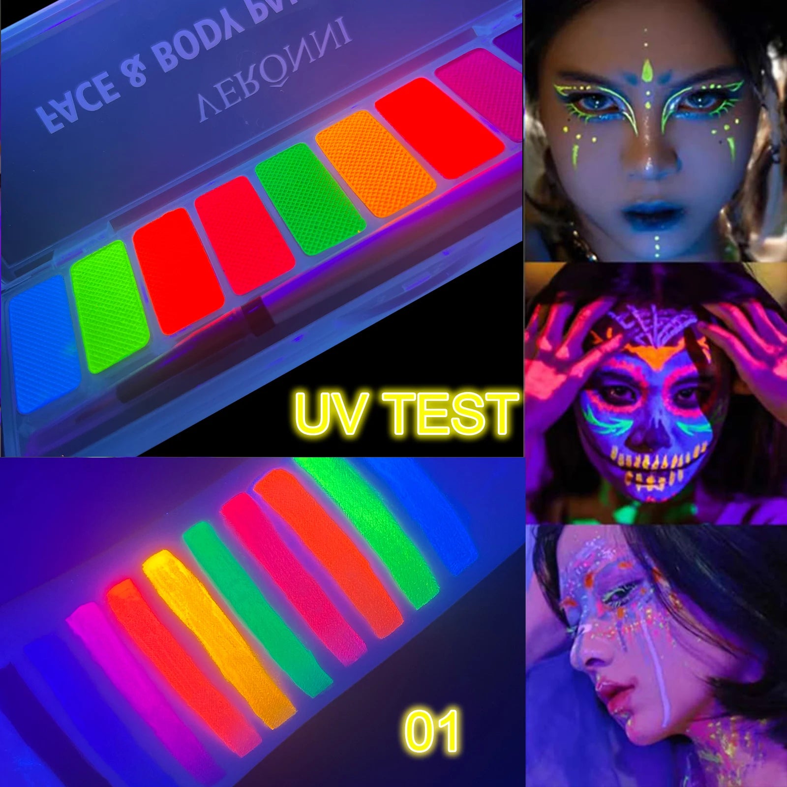 10-Color UV Neon Glow Face & Body Paint: Fluorescent Halloween Art Kit