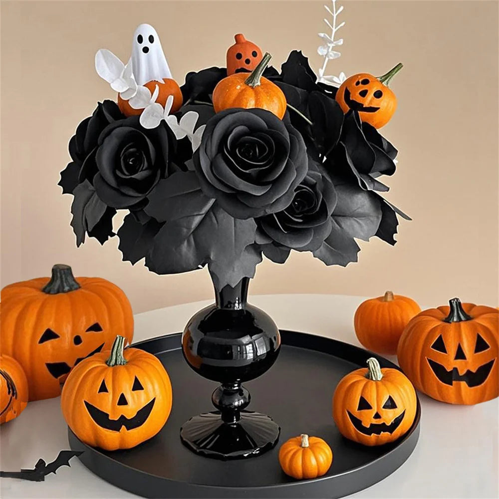 Black Artificial Rose Bouquet: Gothic Halloween Horror Decor