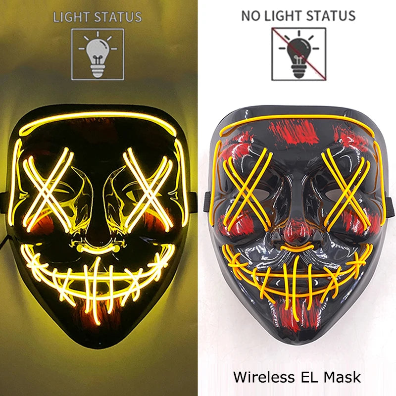 Wireless Neon LED Purge Mask: Halloween Glow Cosplay Mask