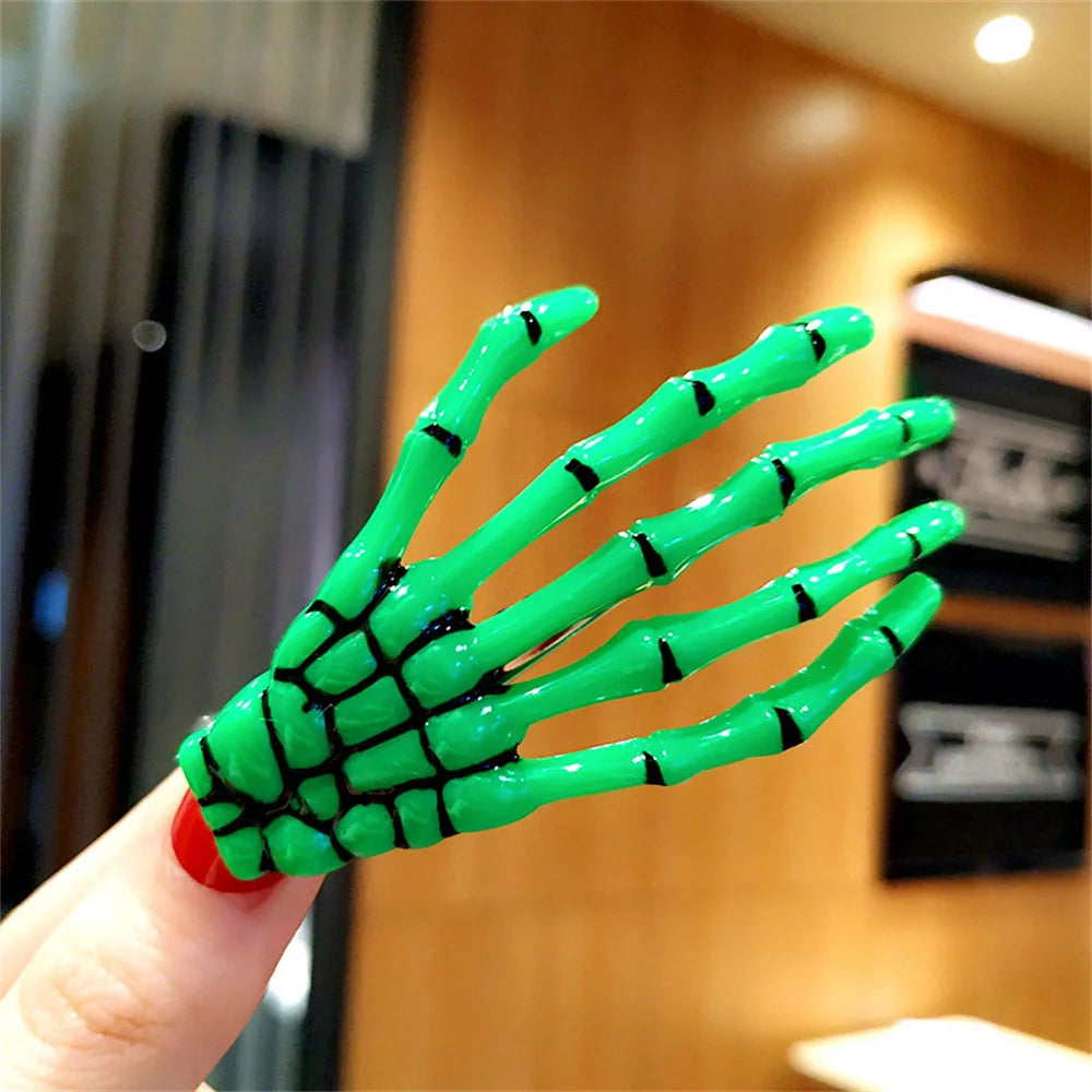 Creative Skeleton Hand Hair Clip for Women Girl Gothic Style Colorful Hairpin Halloween Makeup Party Headwear Hair Accessories