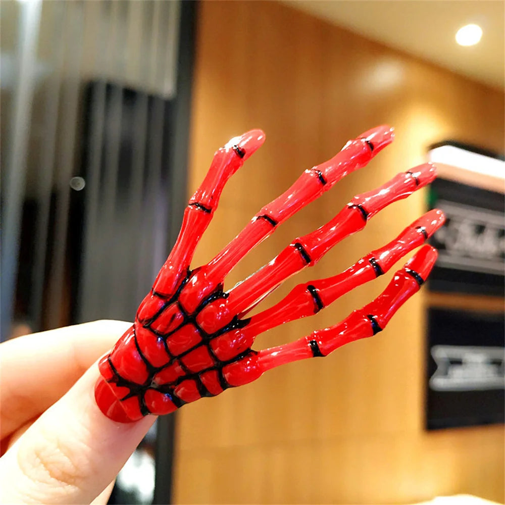 Creative Skeleton Hand Hair Clip for Women Girl Gothic Style Colorful Hairpin Halloween Makeup Party Headwear Hair Accessories