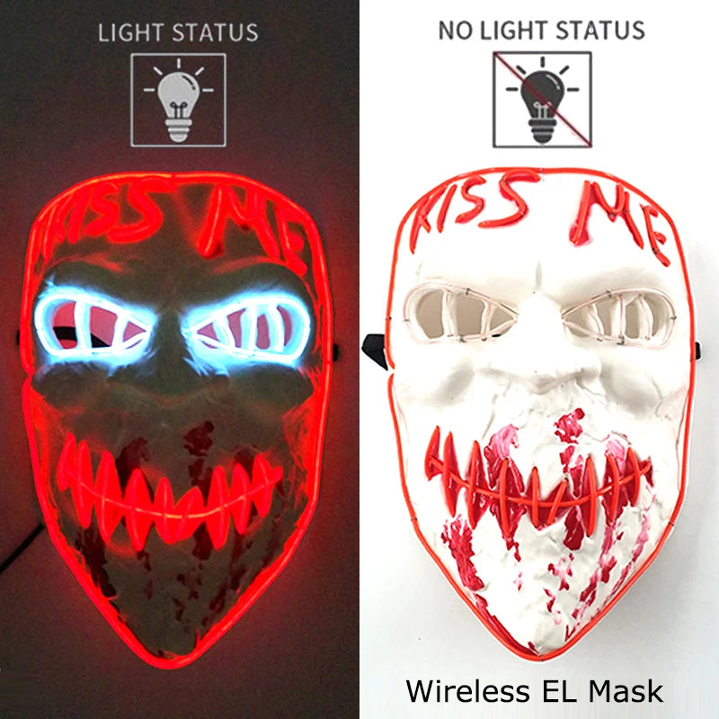 Wireless Neon LED Purge Mask: Halloween Glow Cosplay Mask