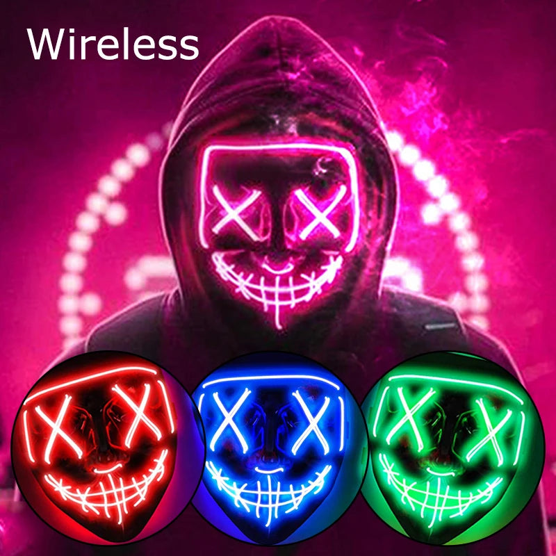 Wireless Neon LED Purge Mask: Halloween Glow Cosplay Mask