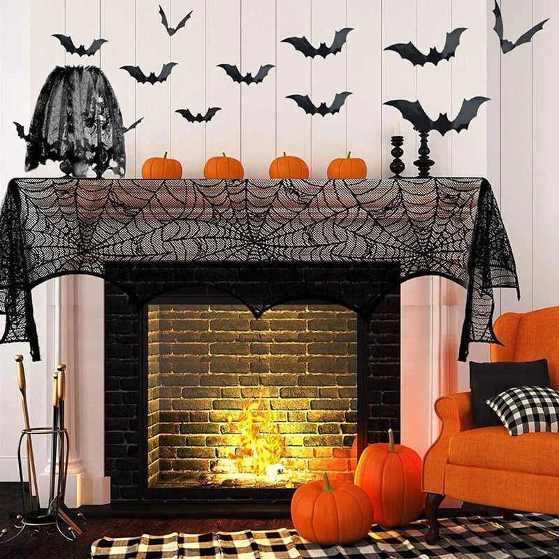 Lace Spider Web Skull Tablecloth: Halloween Party Decor
