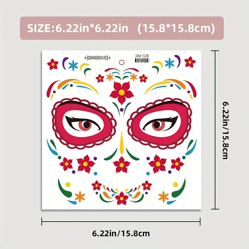 La Catrina Skull Face Tattoos: Waterproof Halloween Temporary Stickers