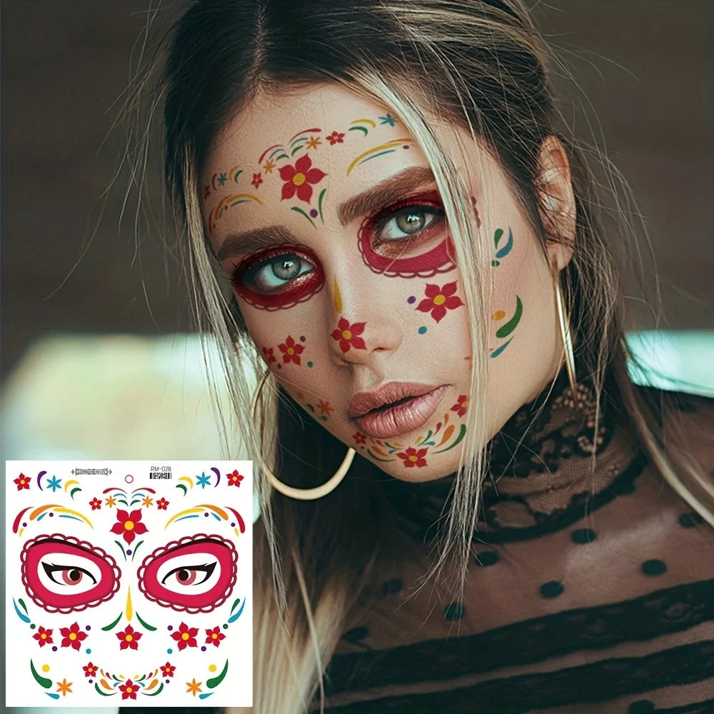 La Catrina Skull Face Tattoos: Waterproof Halloween Temporary Stickers