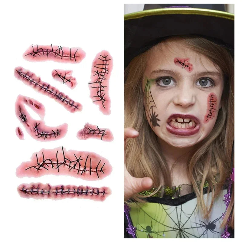 Zombie Scars Tattoos With Fake Bloody Makeup Halloween Decoration Wound Scary Blood Injury Tattoo Stickers